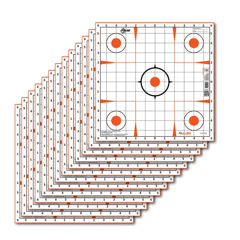 Allen EZ-Aim Paper Targets Sight-In Grid 12"x12" Orange/White 12 Targets Per Pack