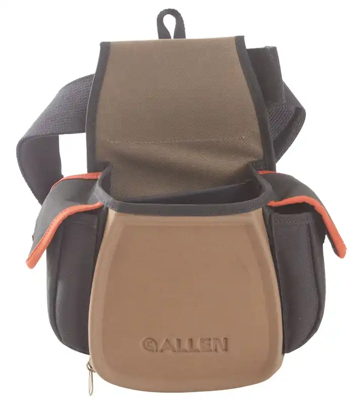 Allen Eliminator Pro Double Compartment Shooting Bag Black with Tan & Rust Accents, Elastic Loops, Side Pockets & D-Ring 7 x 4.75" x 12" Exterior Dimensions"