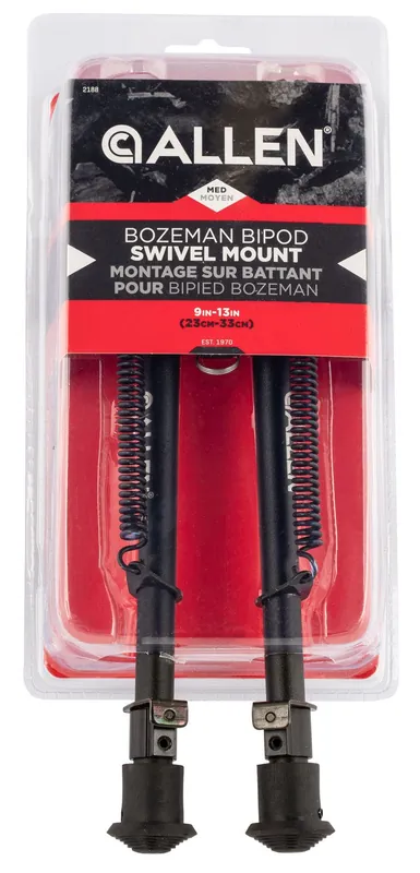Allen 2188 Bozeman Rifle Bipod Black Aluminum w/Sling Swivel Mount, Rubber Feet & 9-13" Vertical Adjustment