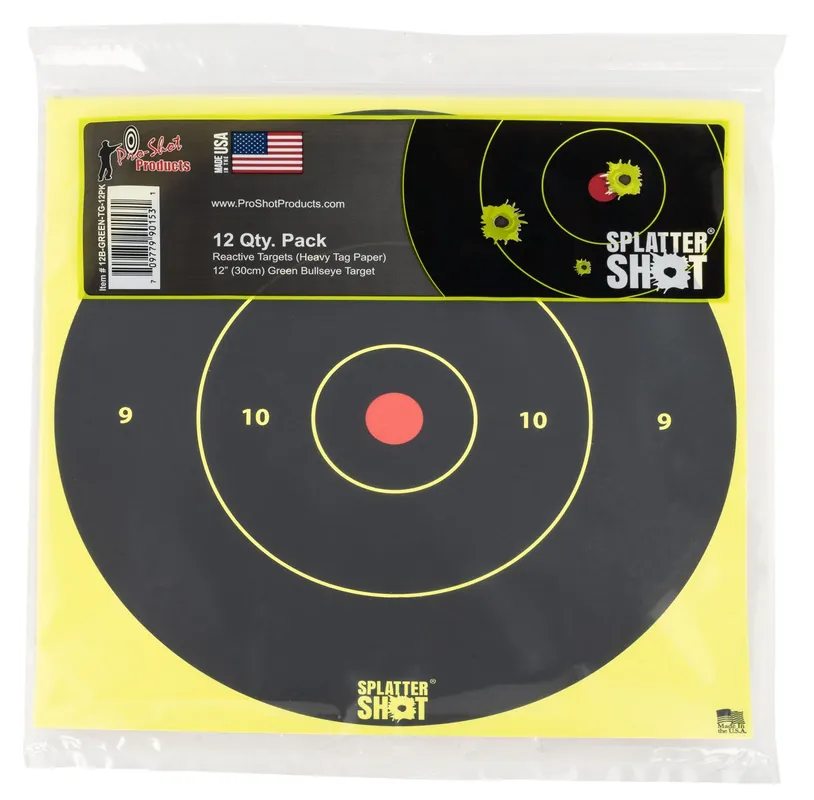 Pro-Shot 12PK SplatterShot 12" Bullseye Heavy Paper Hanging Pistol/Rifle Hanging 12 PK