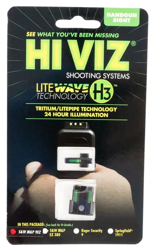 HiViz LiteWave H3 Set 3-Dot Tritium with LitePipe Technology Green Front & Rear Black Frame for S&W M&P Shield EZ 9mm