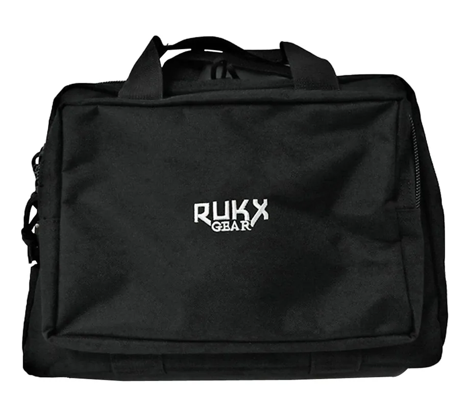 Rukx Gear Double Pistol Water Resistant Black 600D Polyester with Ammo & Range Tool Compartments, Non-Rust Zippers & Convenient Carry Handle 12.50 x 9.50" x 4.50" Interior Dimensions"