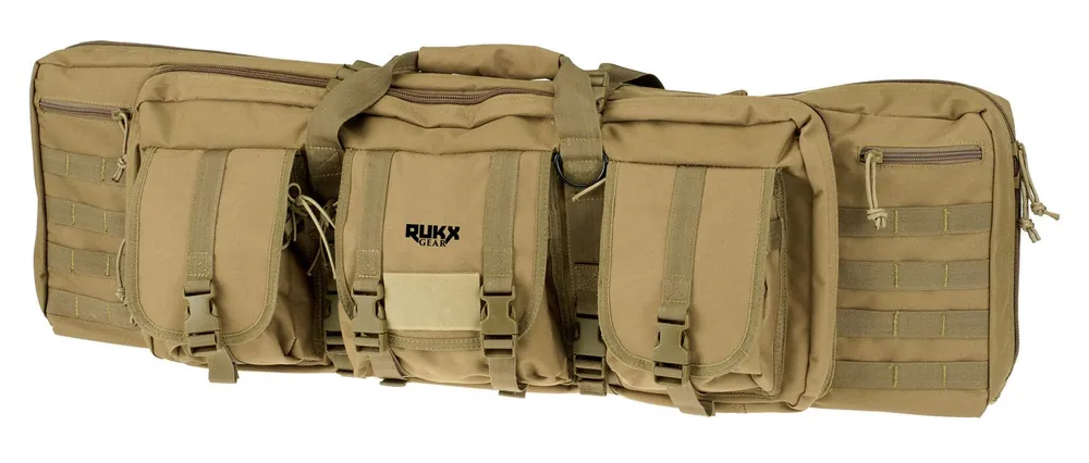 Rukx Gear Tactical Double Gun 36 Water Resistant Tan 600D Polyester with Non-Rust Zippers Holds up to 2 Rifles"