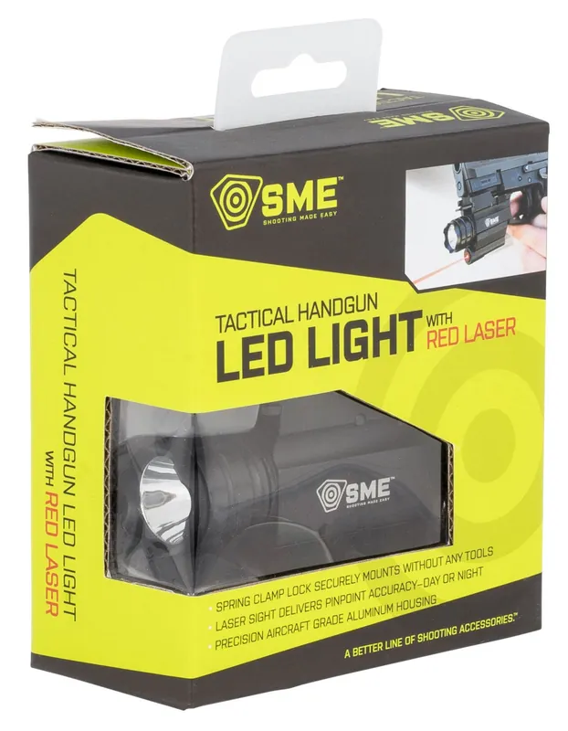 SME Tactical Weapon Light w/Laser For Handgun 250 Lumens Output White Cree LED Light Red Laser Picatinny/Weaver Mount Black Aluminum
