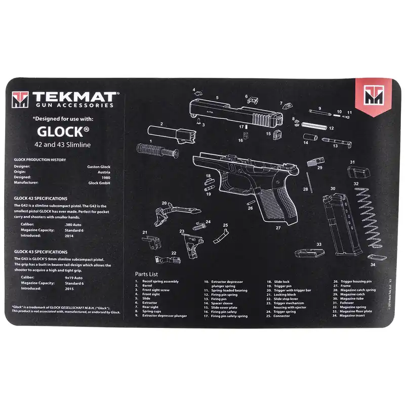 TekMat Glock 42/43 Parts Diagram Cleaning Mat