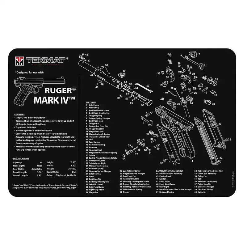 TekMat Ruger Mark IV Parts Diagram Cleaning Mat