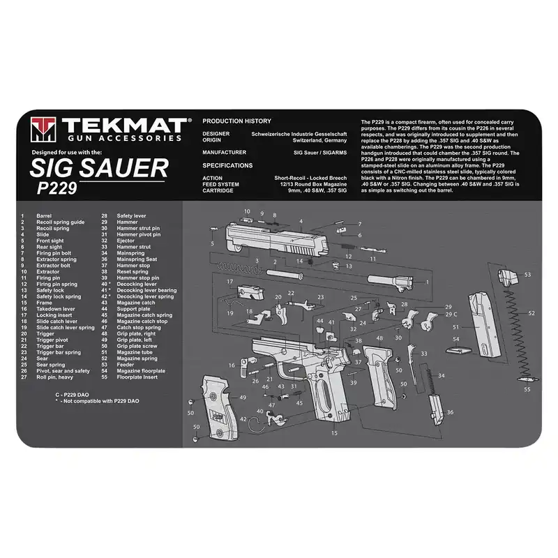 TekMat Sig Sauer P229 Parts Diagram Cleaning Mat