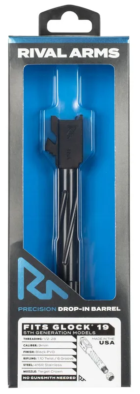 Rival Arms Precision V1 Drop-In Barrel 9mm Luger 4.02" Black PVD Finish 416R Stainless Steel Material with Threading for Glock 19 Gen5