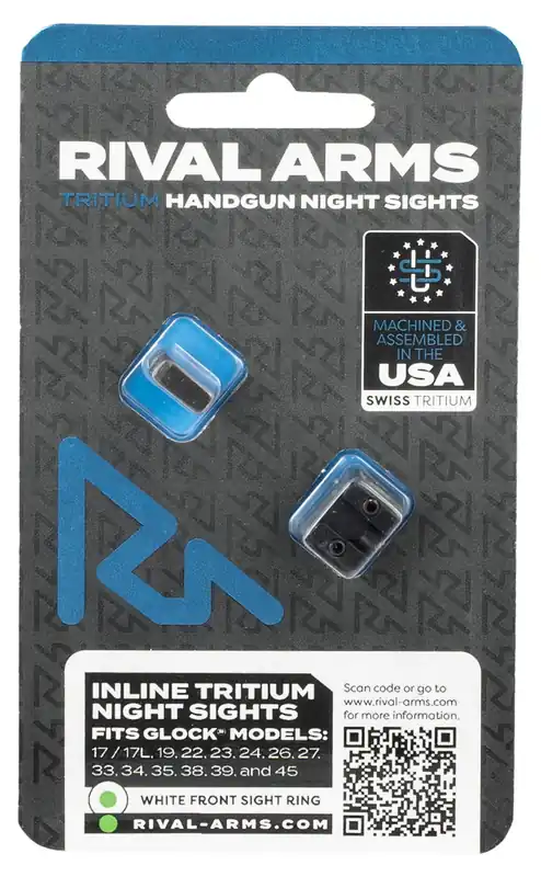 Rival Arms In-Line Night Sights Square Green with White Outline Front, U-Notch Green with White Outline Rear Low Set Black Frame for Glock 17 MOS, 19 MOS