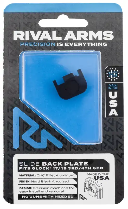 Rival Arms Slide Back Cover Plate Double Stack Black Anodized Aluminum for Glock 17, 19 Gen3-4