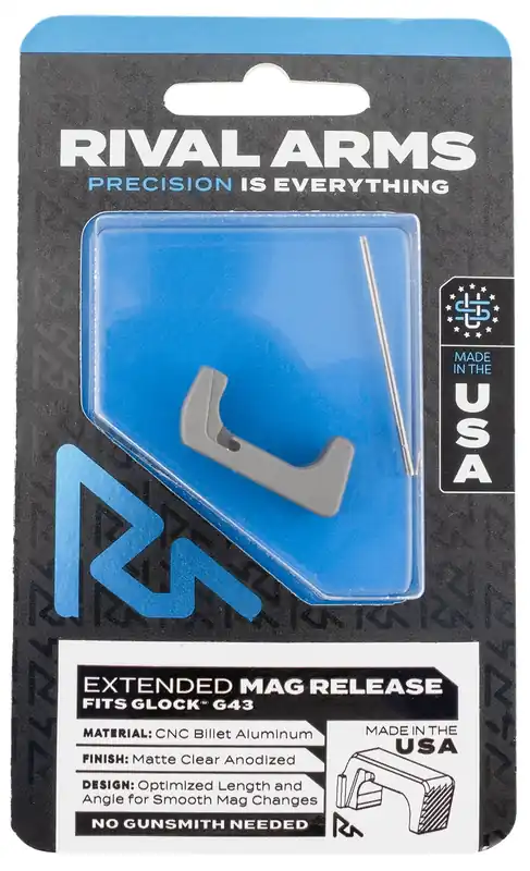Rival Arms Magazine Release Extended Silver Aluminum for Glock 43