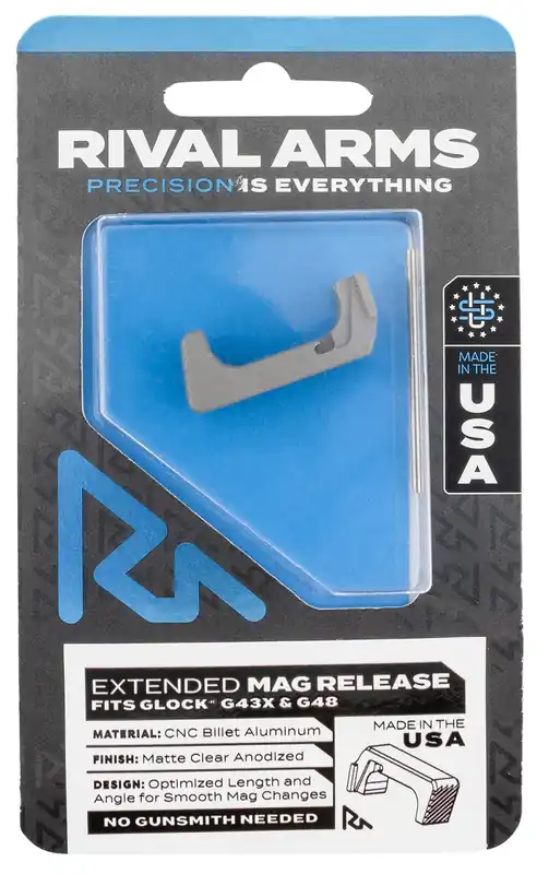 Rival Arms Magazine Release Extended Silver Aluminum for Glock 43X, 48