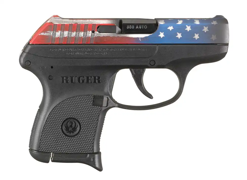 Ruger LCP . 380ACP 2.75" 6+1 Black Polymer Frame American Flag Cerakote Slide Fixed Sights 13710