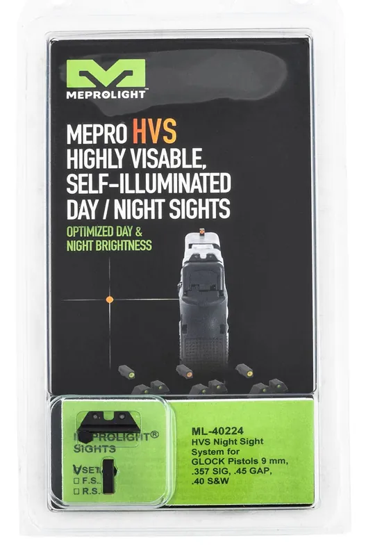 Meprolight USA Mepro Hyper-Bright Self-Illuminated Sights Fixed Tritium Green with Orange Outline Front
