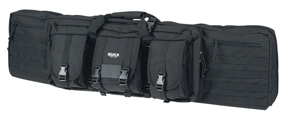 Rukx Gear Tactical Double Gun Case 42 Water Resistant Black 600D Polyester with Non-Rust Zippers