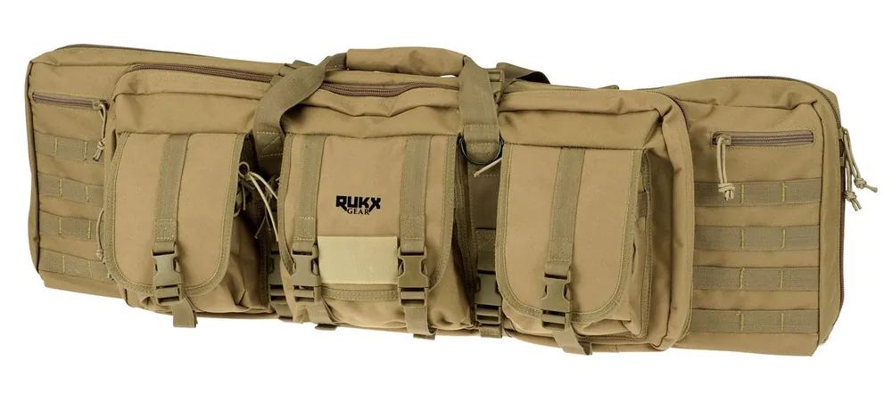 Rukx Gear Tactical Double Gun Case 42 Water Resistant Tan 600D Polyester with Non-Rust Zippers