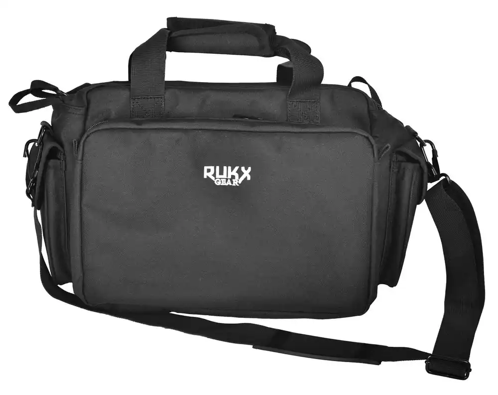 Rukx Gear Tactical Range Bag Water Resistant Black 600D Polyester with Hidden Handgun Pocket, Mag & Ammo Storage, Non-Rust Zippers & Carry Handle 16 x 7.50" x 10.50" Interior Dimensions"