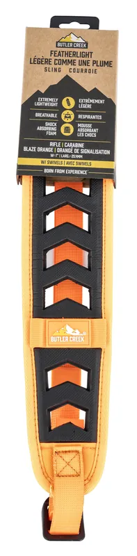 Butler Creek Featherlight Sling made of Blaze Orange Foam with 22"-36" OAL, 3" W, Adjustable Design, 2 Cartridge Loops & Swivels for Rifles
