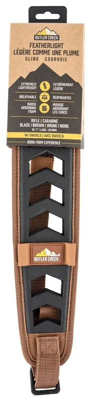Butler Creek Featherlight Sling made of Brown with Black Accents Foam, 22"-36" OAL, 3" W, Adjustable Design, 2 Cartridge Loops & Swivels for Rifles