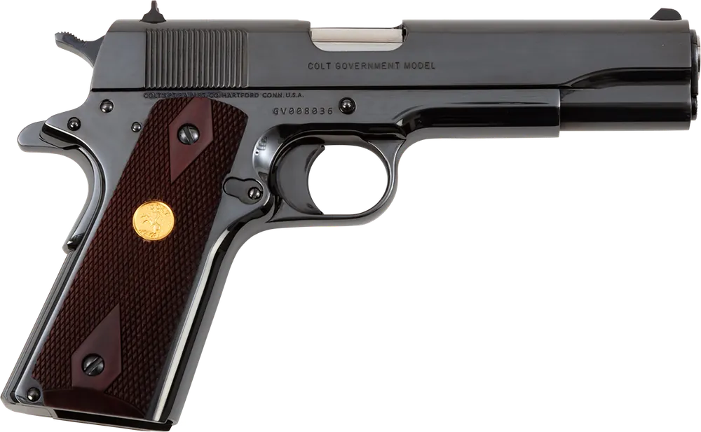 Colt 1911 Government .45ACP 7+1 5" SS NM Barrel Blued Slide & Frame Fixed Sights Thumb & Grip Safety Wood Grips SAO O1911CRB