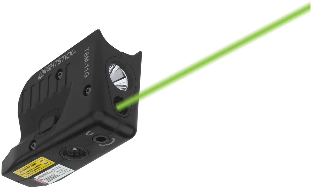 Nightstick TSM-11G Weapon Light w/Laser Fits Glock 42/43/43X/48 For Handgun 150 Lumens Output White LED Light/Green Laser 104 Meters Beam Black Polymer