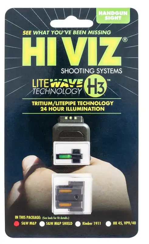 HiViz LiteWave H3 Set 3-Dot Tritium with LitePipe Technology Green with White Outline Front, Orange Rear Black Frame for S&W M&P, M&P Compact (Except CORE,M&P22,M&P Long Slide)