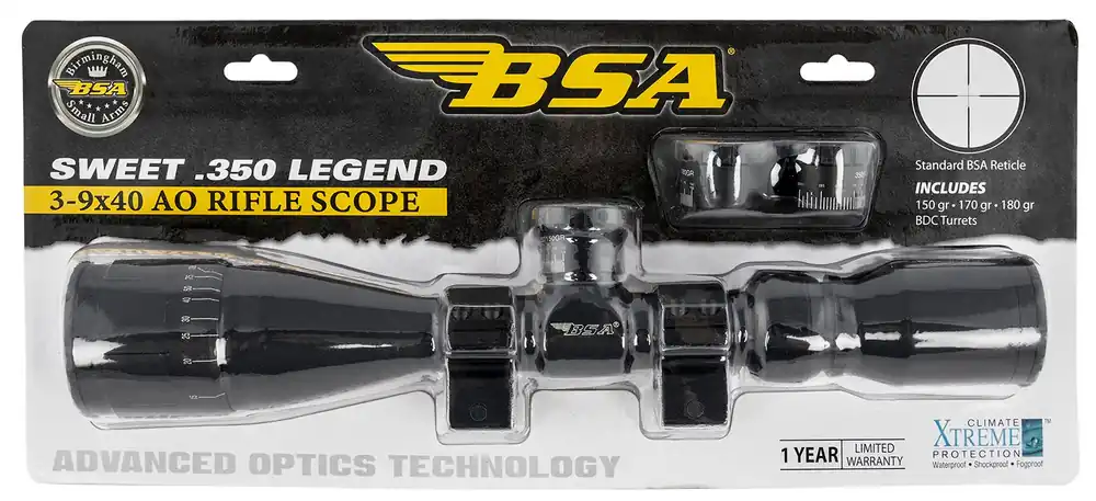 BSA Sweet 350 Legend Matte Black 3-9x 40mm AO 1" Tube