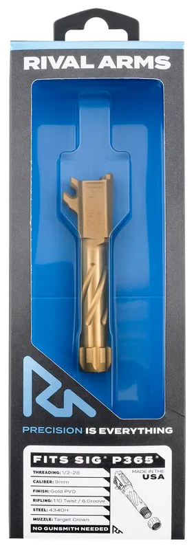 Rival Arms Precision Drop-In Barrel 9mm Luger 3.10" Gold PVD Finish 4340H Steel Material with Threading for Sig P365