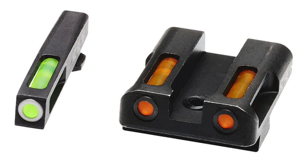 HiViz LiteWave H3 Set 3-Dot Tritium with LitePipe Technology Green with White Outline Front, Orange Rear Black Frame for Most Glock (Except 42,43)