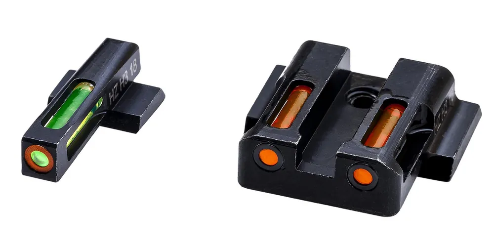 HiViz LiteWave H3 Set 3-Dot Tritium with LitePipe Technology Green with White Outline Front, Rear Orange Black Frame for S&W M&P Shield (Except CORE,M&P 22,M&P Long Slide)