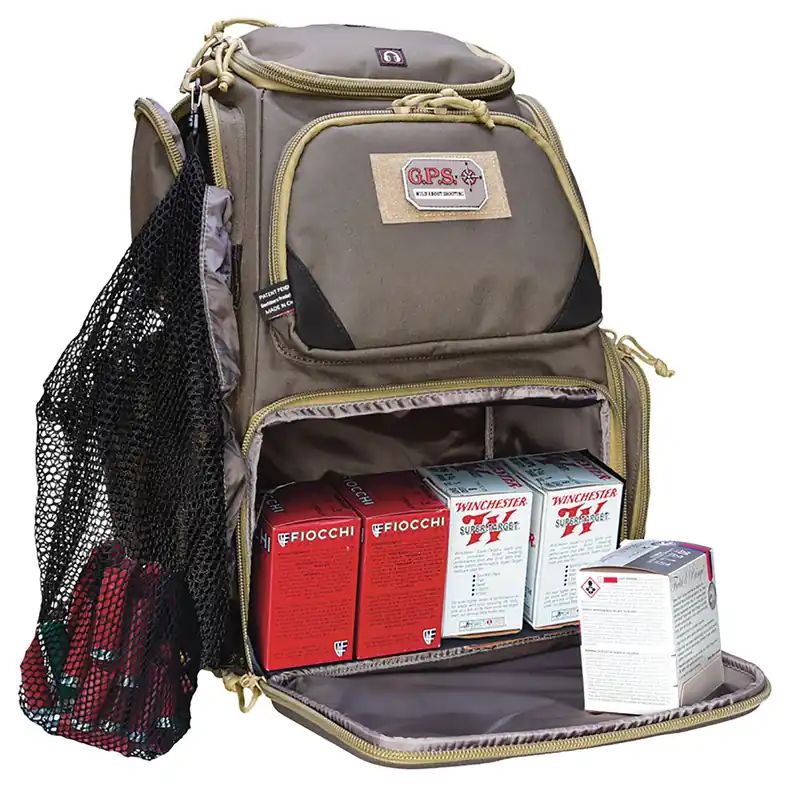 G*Outdoors Sporting Clays Backpack with Visual ID Storage System, Lockable Zippers, Storage Pockets, Pull-Out Rain Cover & Olive Finish
