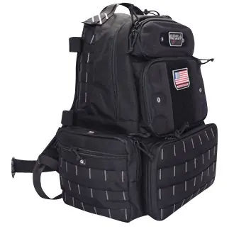 G*Outdoors Tactical Range Backpack Tall PRYM1 Blackout 1000D Polyester with Removable Pistol Storage, MOLLE Webbing & Lockable Zippers Holds 4 Handguns, Ammo & Accessories