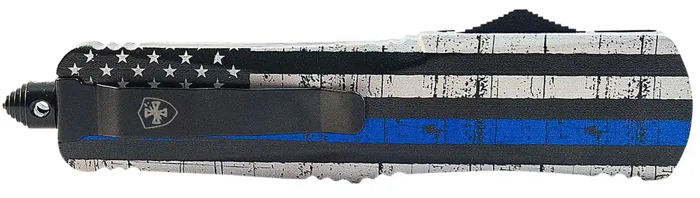 Templar Knife Back The Blue Gen II Slim 3.50" OTF Dagger Plain Black 440C SS Blade Blue/White/Black Zinc Aluminum Alloy Handle Features Glass Breaker/Pocket Clip