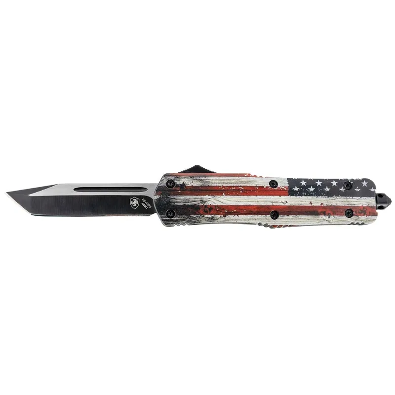 Templar Knife Wood US Flag Gen II Large 3.50" OTF Tanto Plain Black 440C SS Knife