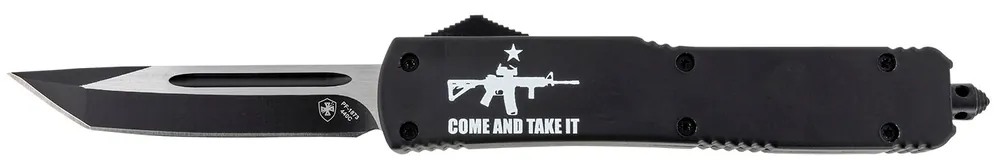 Templar Knife Come And Take It Gen II Slim 3.50" OTF Tanto Part Serrated Black 440C SS Blade Black Zinc Aluminum Alloy Handle Features Glass Breaker/Pocket Clip