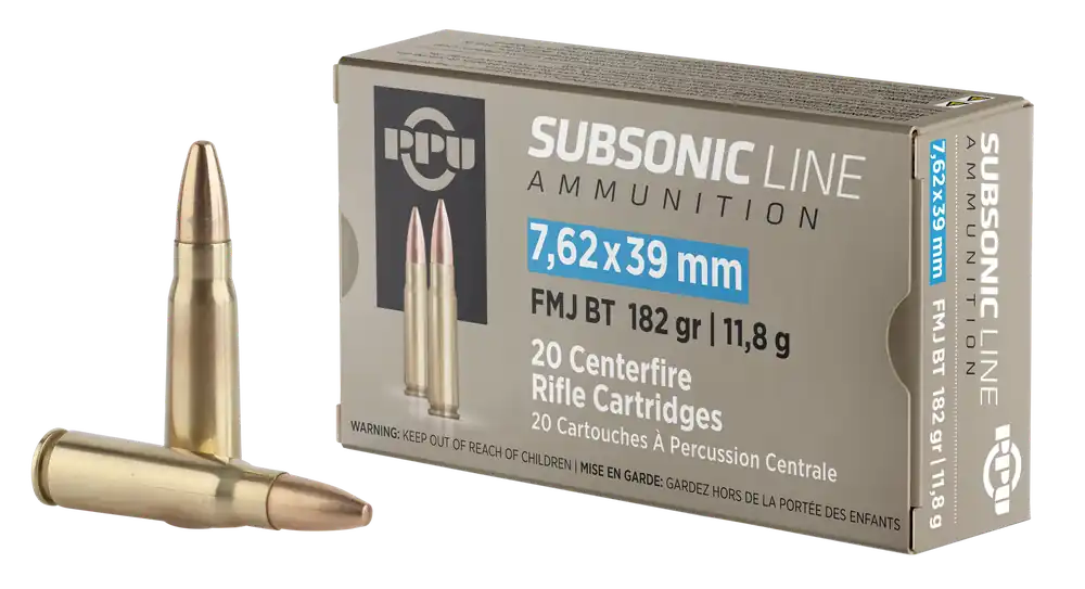 PPU Subsonic 7.62x39mm 182 gr Full Metal Jacket (FMJ) 20 Bx/ 25 Cs