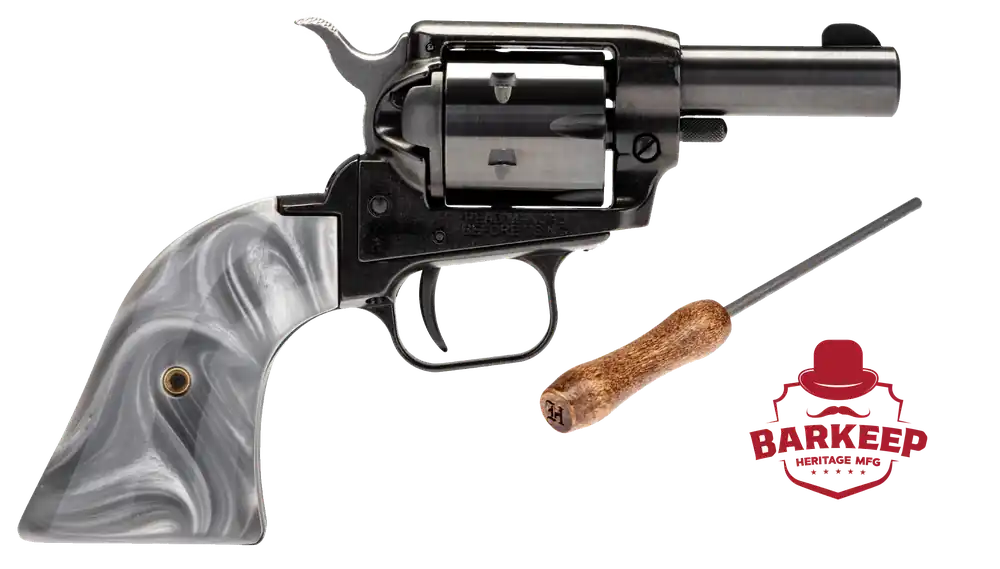Heritage Mfg BK22B3GPRL Barkeep 22 LR Caliber with 3" Barrel, 6rd Capacity Cylinder, Overall Black Metal Finish & Gray Pearl Grip