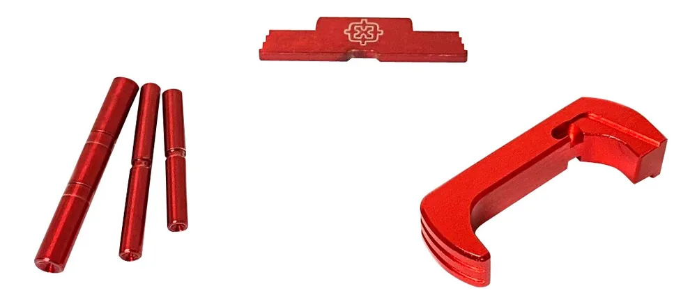 Cross Armory 3 Piece Kit Extended Red Anodized Aluminum/Steel for Glock 17, 19, 26, 34 Gen5