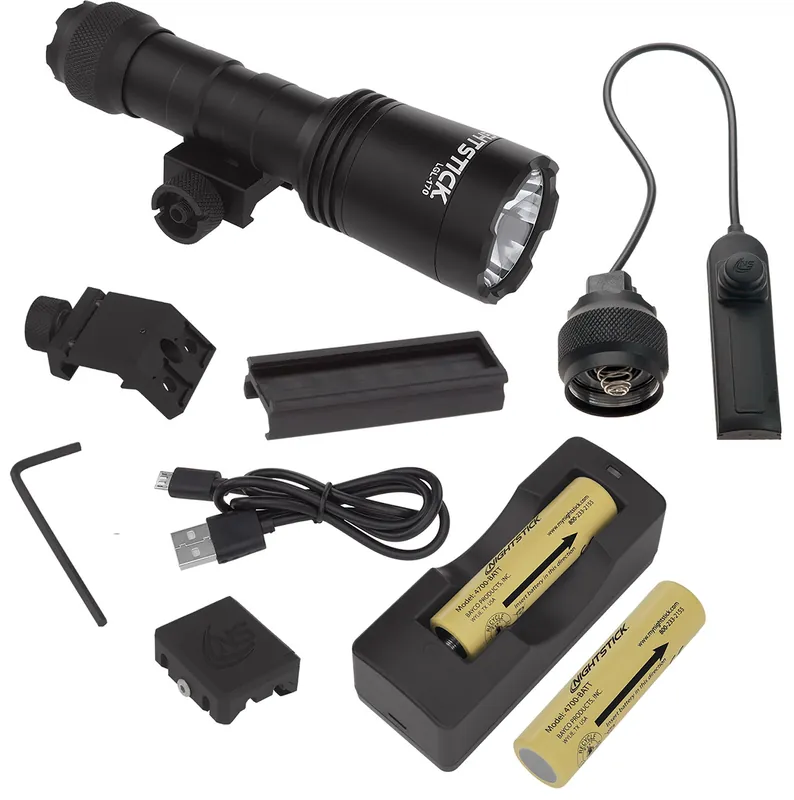 Nightstick LGL-170 Rechargeable Light Kit For Long Gun 1500 Lumens Output White LED Light 304 Meters Beam Standard/Offset Picatinny Rail Mount Mount Black Anodized Hardcoat Aluminum