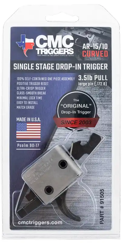 CMC Triggers Drop-In Single-Stage Curved Trigger with 3-3.50 lbs Draw Weight & Black Finish for AR-15/AR-10 Ambidextrous