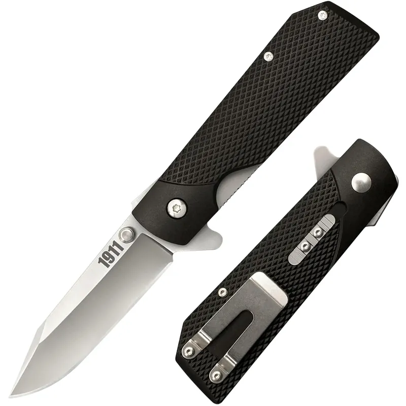 Cold Steel 1911 3" Folding Clip Point Plain 4034 Stainless Steel Blade/ Black Checkered Griv-Ex Handle Includes Pocket Clip