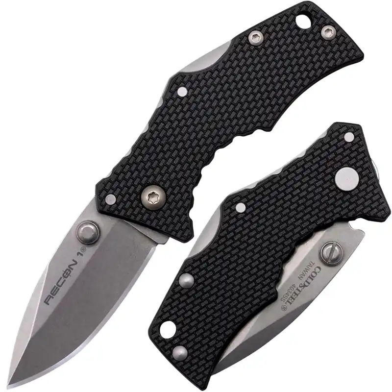 Cold Steel Recon 1 Micro 2" Folding Spear Point Plain Stone Washed 4034 Stainless Steel Blade/Black Griv-Ex Handle Includes Pocket Clip