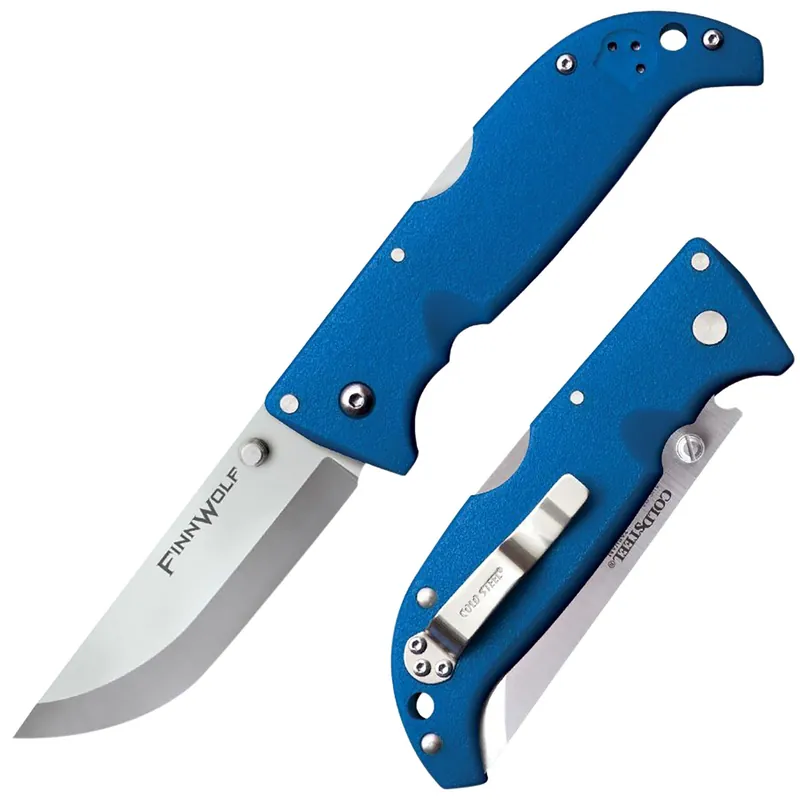 Cold Steel Finn Wolf 3.50" Folding Straight Back Plain Satin Polished AUS-8A SS Blade/Blue Griv-Ex Handle Includes Pocket Clip