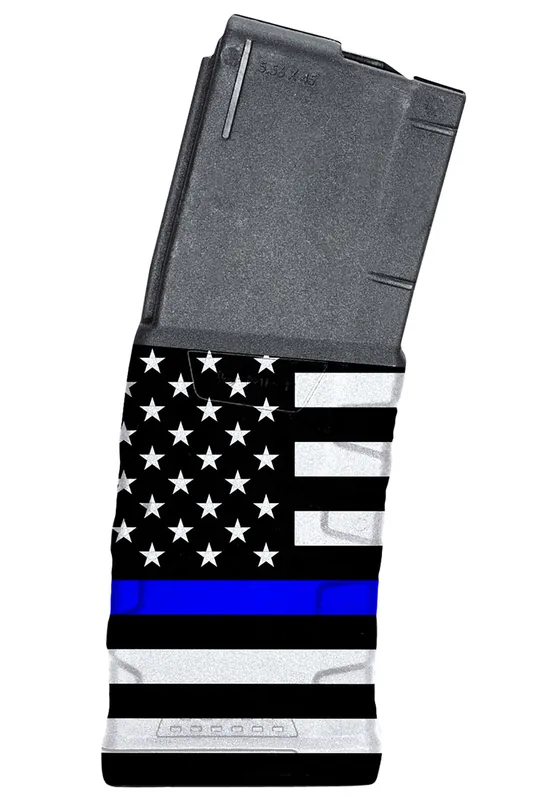 Mission First Tactical Extreme Duty Black with Blue Line American Flag Detachable 30rd 223 Rem, 5.56x45mm NATO for AR-15, M4