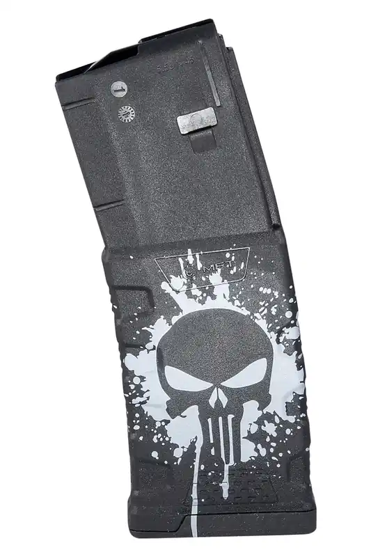 Mission First Tactical Extreme Duty Black with White Punisher Skull Splatter Detachable 30rd 223 Rem, 5.56x45mm NATO for AR-15, M4