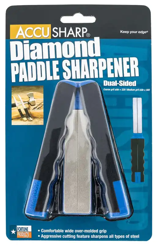AccuSharp Diamond Paddle Folding Diamond Sharpener Black/Blue Overmolded Rubber Handle