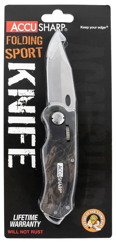 AccuSharp Sport 3" Folding Plain Stainless Steel Blade/Camo Anodized Aluminum Handle Includes Belt Clip