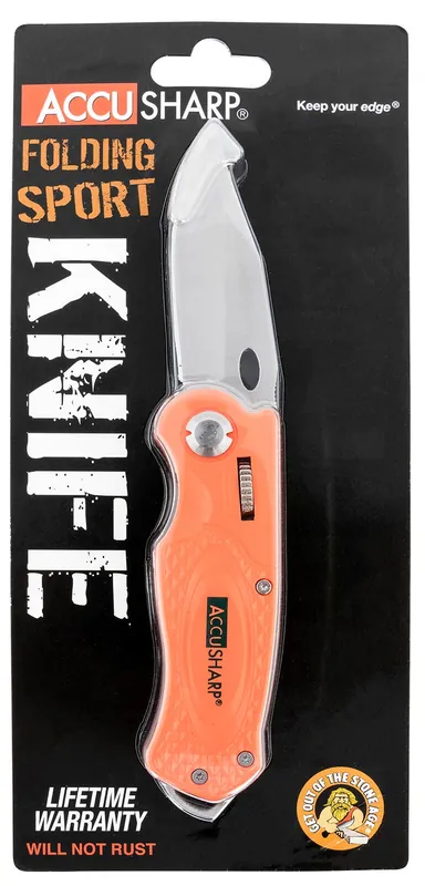 AccuSharp Sport 3" Folding Plain Stainless Steel Blade/Blaze Orange Anodized Aluminum Handle Includes Belt Clip