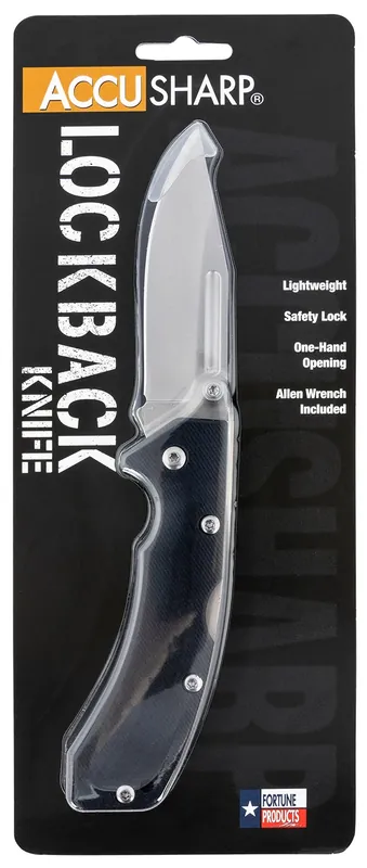 AccuSharp Lockback 3" Folding Clip Point Plain Stainless Steel Blade/Black FRN Handle Includes Allen Wrench