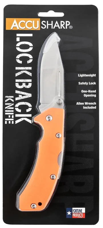 AccuSharp Lockback 3" Folding Clip Point Plain Stainless Steel Blade/Blaze Orange FRN Handle Includes Allen Wrench